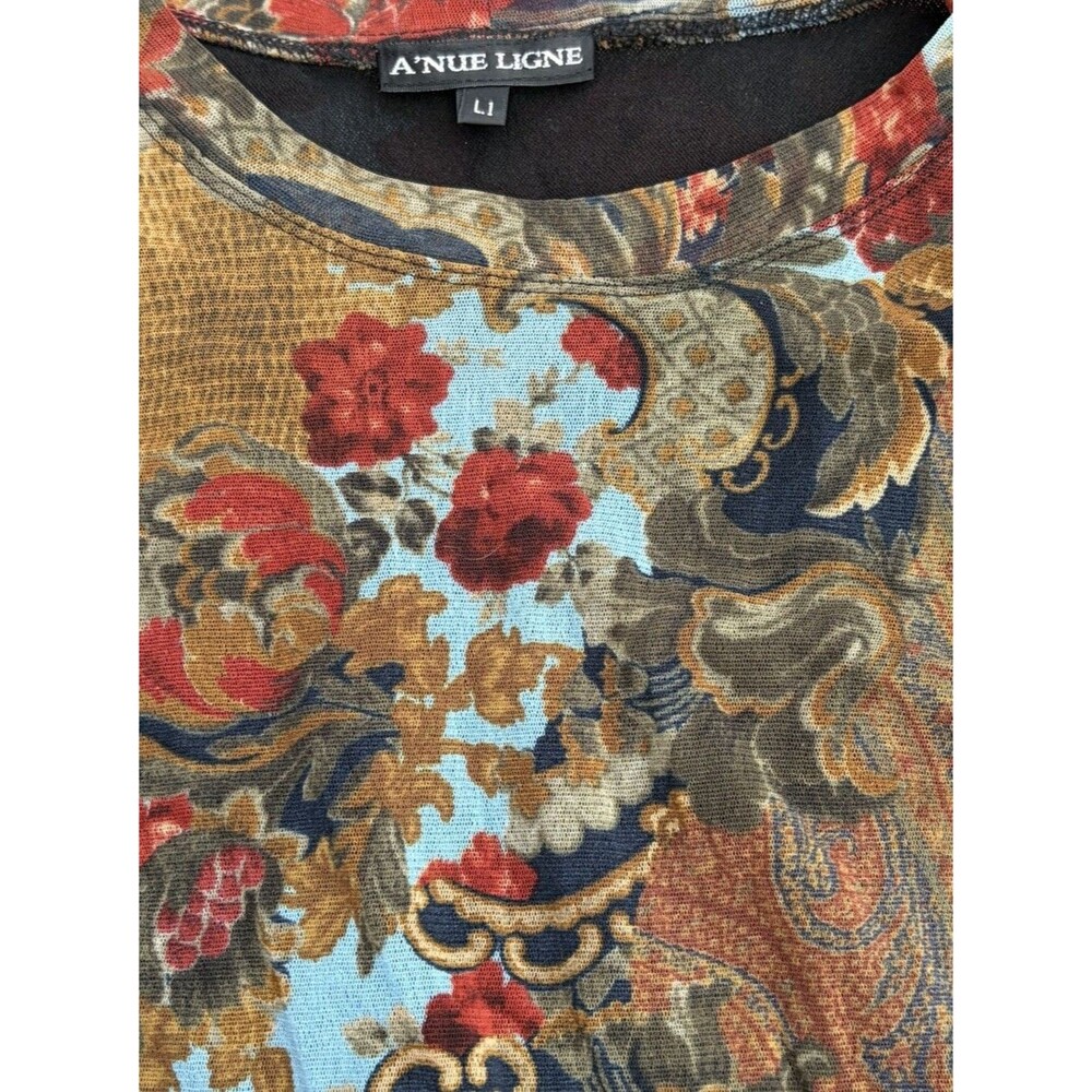 A’Nue Ligne Women Large Paisley Floral Y2K Mesh Long Sleeve Artsy Boho European - Picture 2 of 9